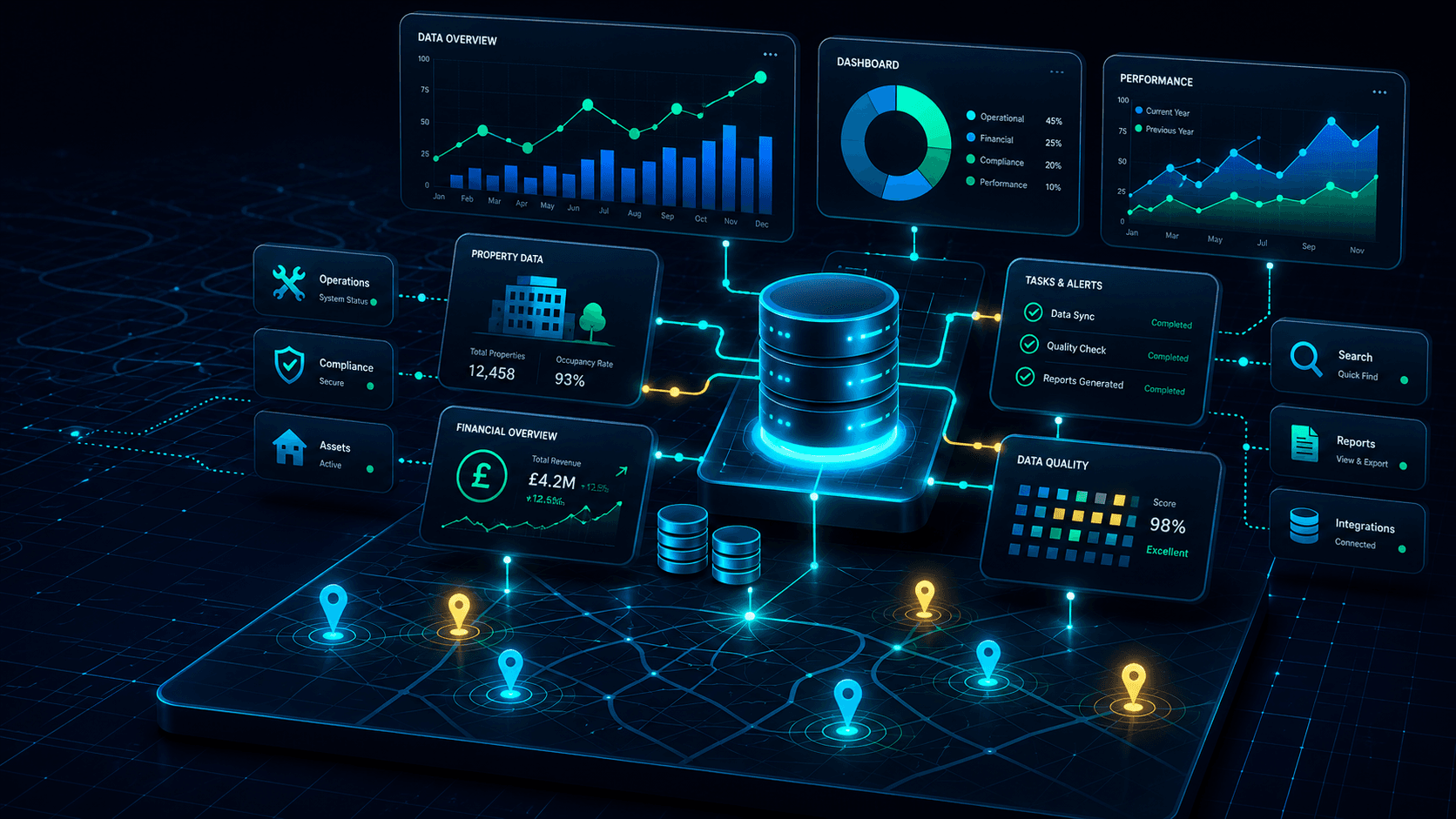 Atlas analytics visual showing connected housing data dashboards